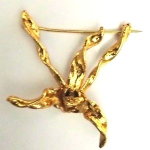 Vtg 24k Gold Dipped  Plated Real Orchid Pin Brooch